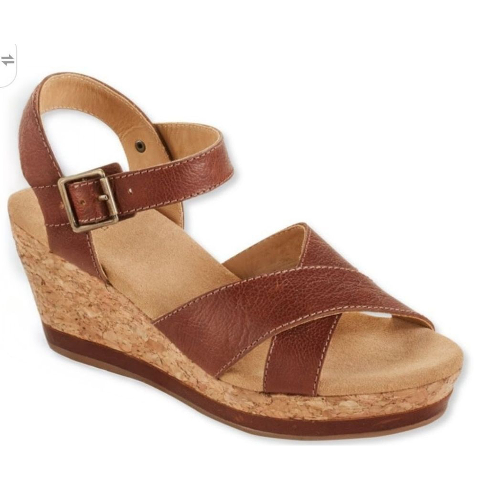 L.L. Bean Leather Cork Wedge Sandals Size 7M